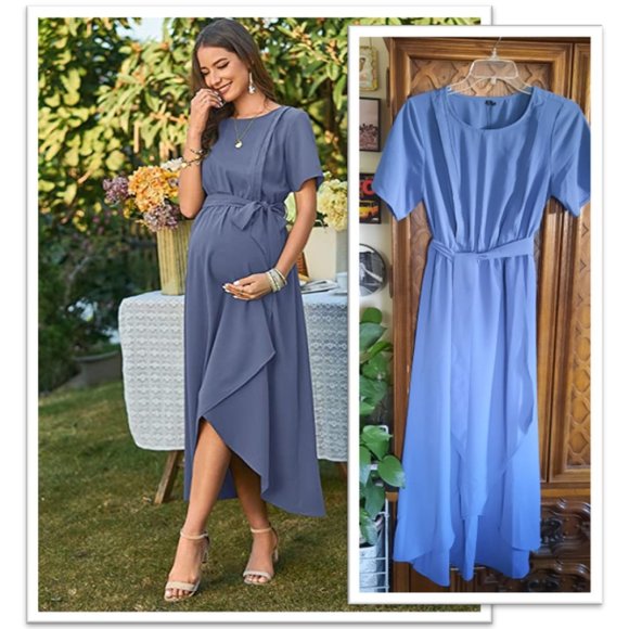 Cornflower Blue Split Hem Maternity Nursing Maxi Dress - NWT, Size S - Picture 16 of 16